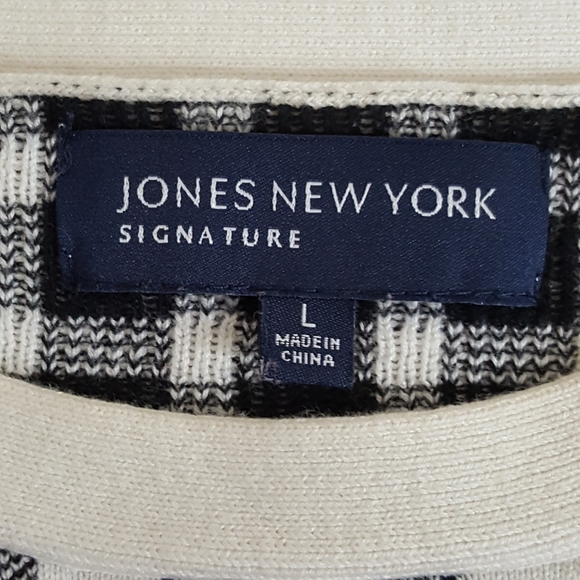 Jones New York Signature Pullover Black White Gingham Check Top Women's Size L - Picture 8 of 13